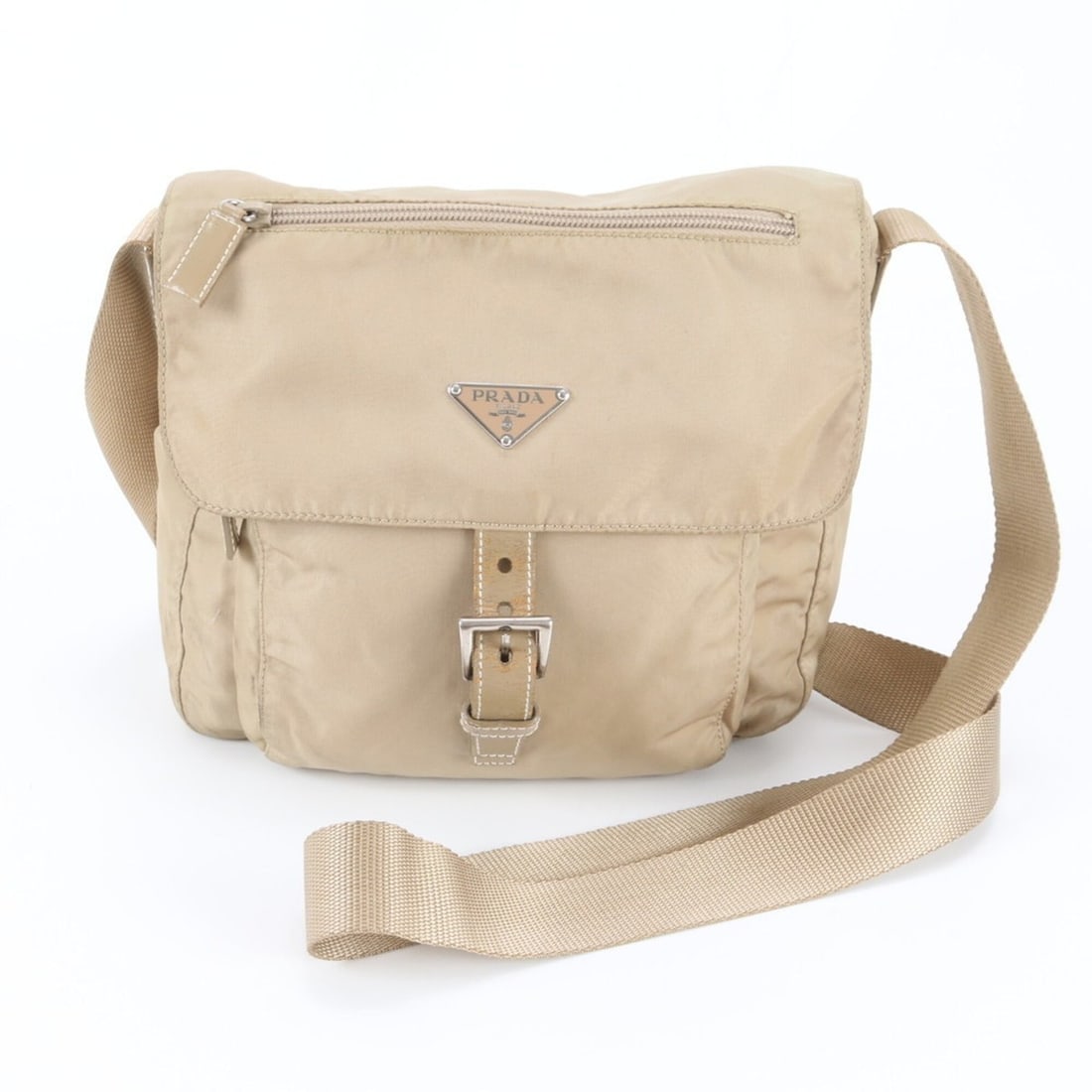 Prada Tessuto Nylon Triangle Logo Leather Shoulder Bag, Crossbody Handbag, Tote Bag for Women (1 of 16)