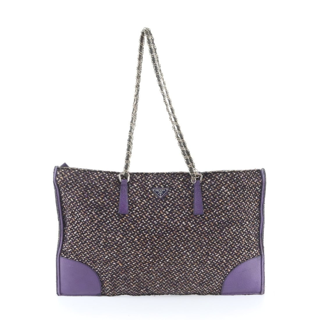 Prada Tweed Leather 2-Way Tote Bag, Handbag, Crossbody Chain Shoulder Bag for Women: --- Catalog ---Category: SizeSize (HxWxD): 27cm x 44cm x 2cm / 10.62'' x 17.32'' x 0.78''Category: DesignType: Handbag, Tote bagColor: PurpleGender: WomenMaterial: Canvas , Leather Category: GeneralBr
