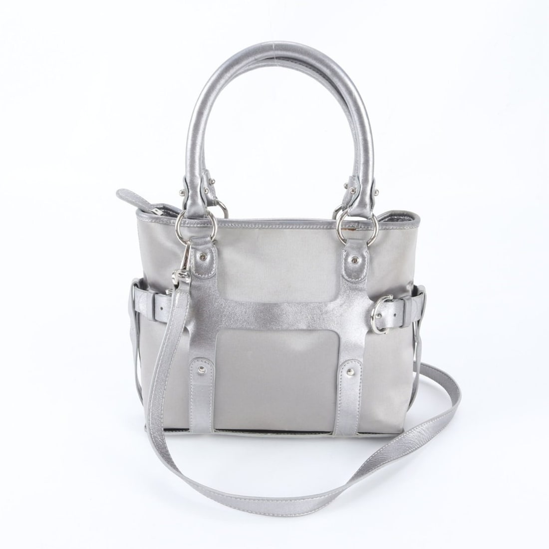 Salvatore Ferragamo Leather 2-Way Shoulder Bag, Crossbody Handbag, Tote Silver, Women's (1 of 13)