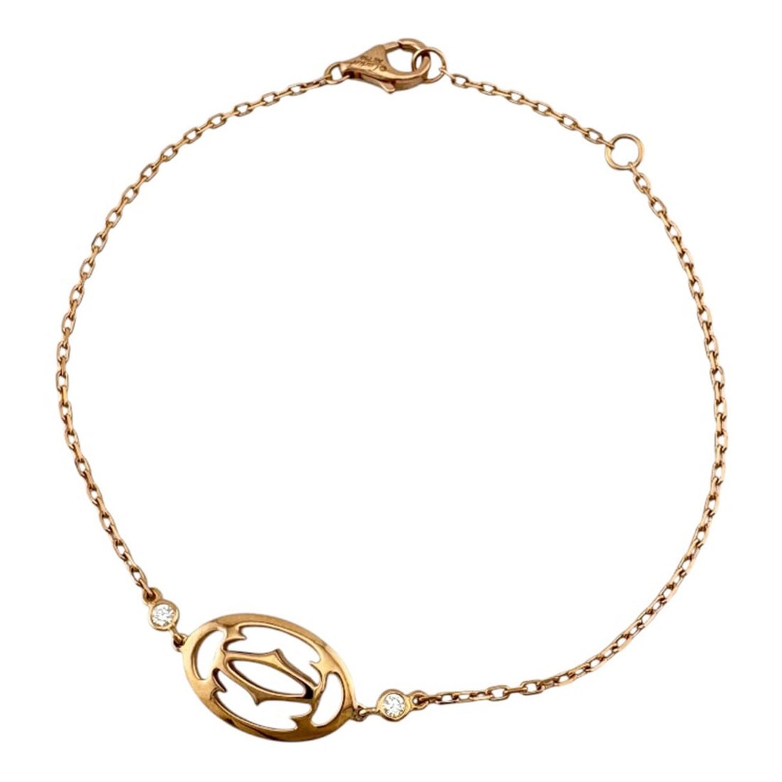 Cartier Double C Bracelet, 18K Pink Gold, Diamond, Women's, CARTIER, Pre-owned: --- Catalog ---Category: PackNumber in Pack: 1Category: SizeLength: 18cm / 7.08''Category: DesignType: Charm braceletColor: Pink goldStone: DiamondGender: WomenMaterial: Pink gold (18K)Category: Gener