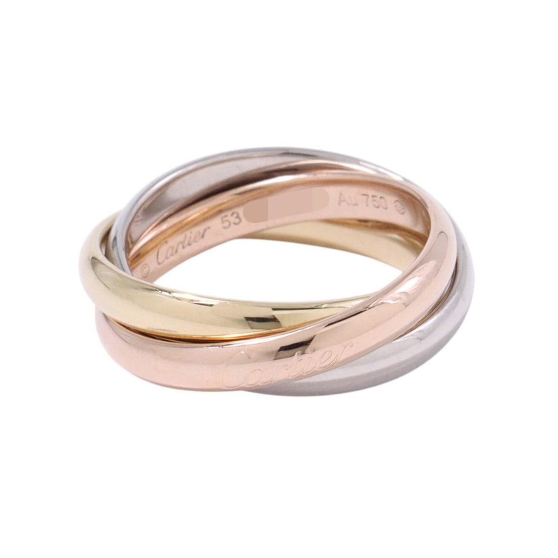 Cartier Trinity Classic Ring, 18K Yellow Gold, White Pink Ring Size 53, B4234200. (Cartier ring,: --- Catalog ---Category: SizeWidth: 3.1mm / 0.12''Weight: 10g / 0.35oz.JP Size: 13US Size: 6.5Category: DesignType: Band ringGender: WomenMaterial: Pink gold (18K), White gold (18K), Yellow gold (18K)
