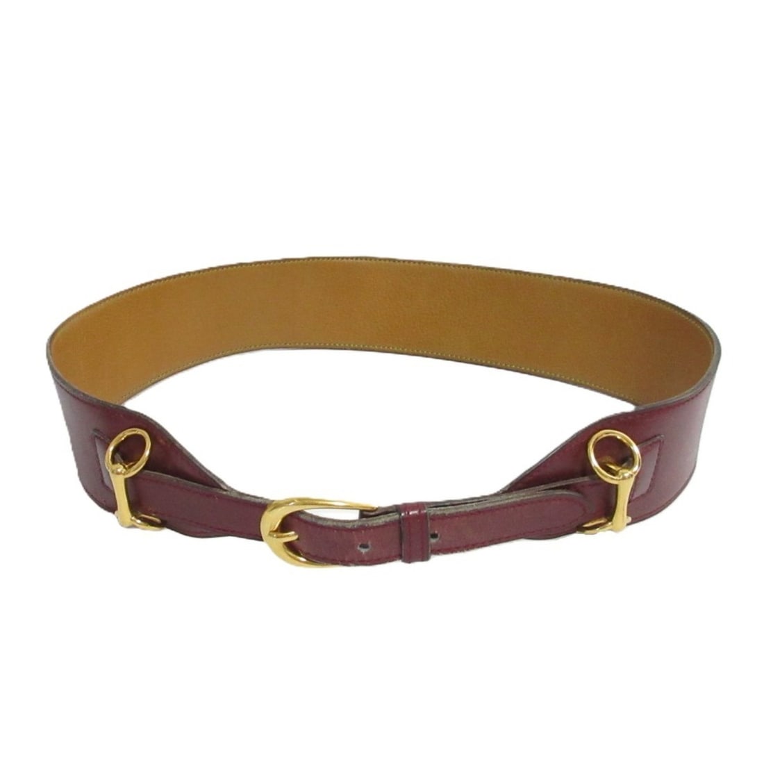 HERMES Vintage Leather Belt, Bordeaux Gold Color, Women's (1 of 17)