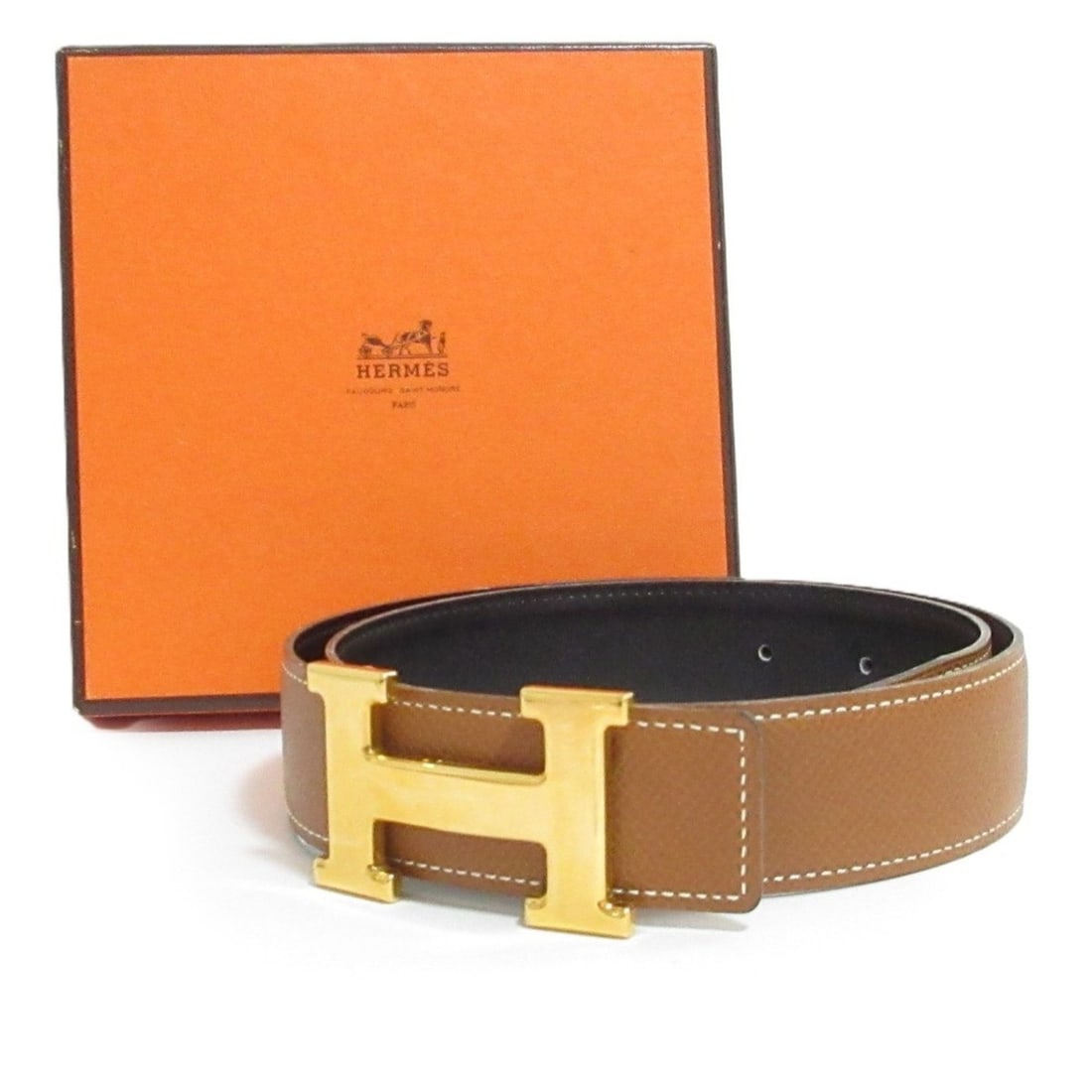 HERMES Constance Reversible Leather Belt with H-Buckle, Size 65, Brown x Black, Men's & Women's: --- Catalog ---Category: SizeWidth: 43cm / 1.41ftLength: 80cm / 31.49''Category: DesignType: Standard beltColor: Black, BrownGender: Men,WomenMaterial (Buckle): LeatherCategory: GeneralBrand: Hermes--