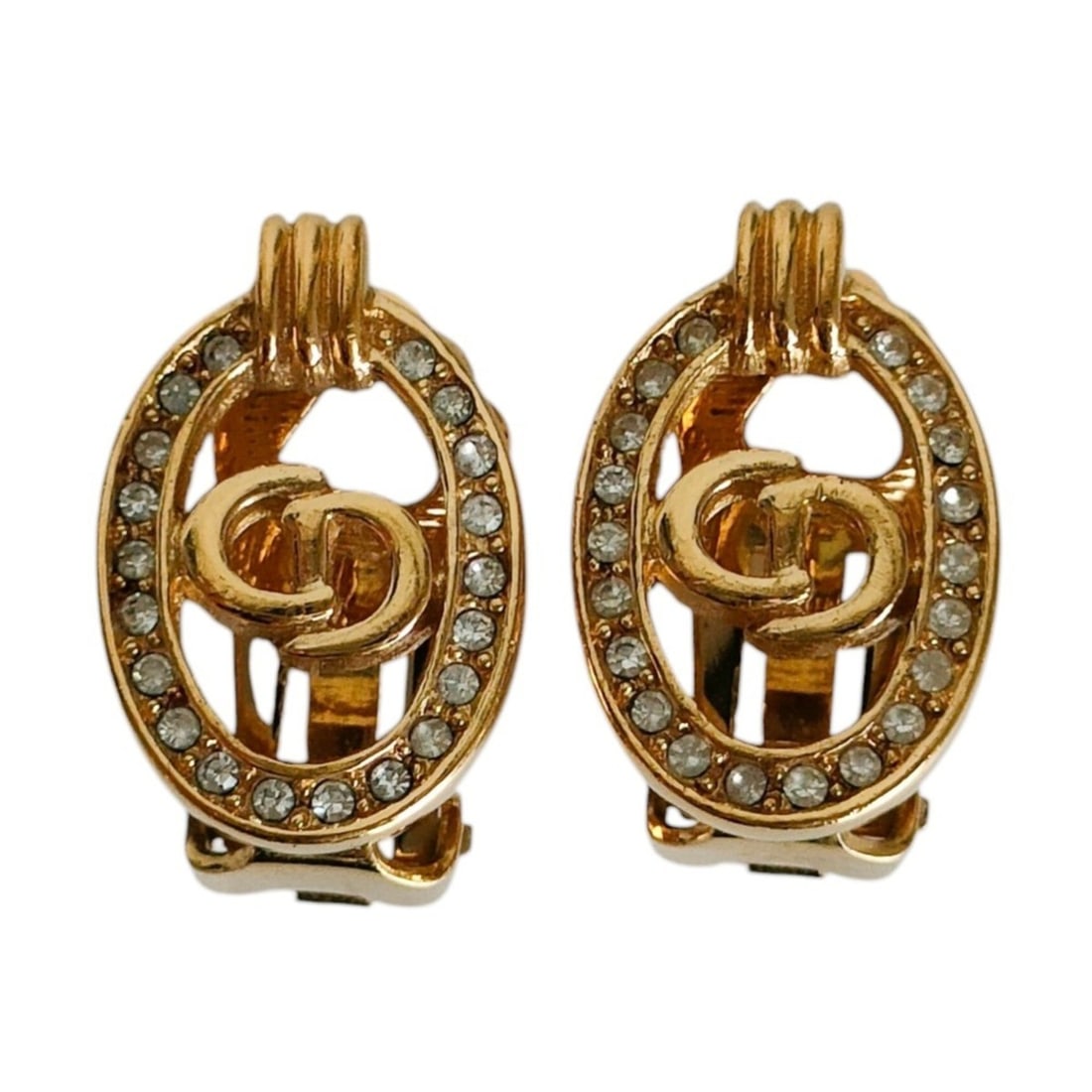 Christian Dior CD Rhinestone Clip Earrings, Gold Color, Women's Accessory: --- Catalog ---Category: SizeStone Size (HxW): 21.00mm x 13.00mm / 0.83'' x 0.51''Category: DesignType: Clip earringsColor: GoldGender: WomenMaterial: MetalCategory: GeneralBrand: Christian Dior--- It