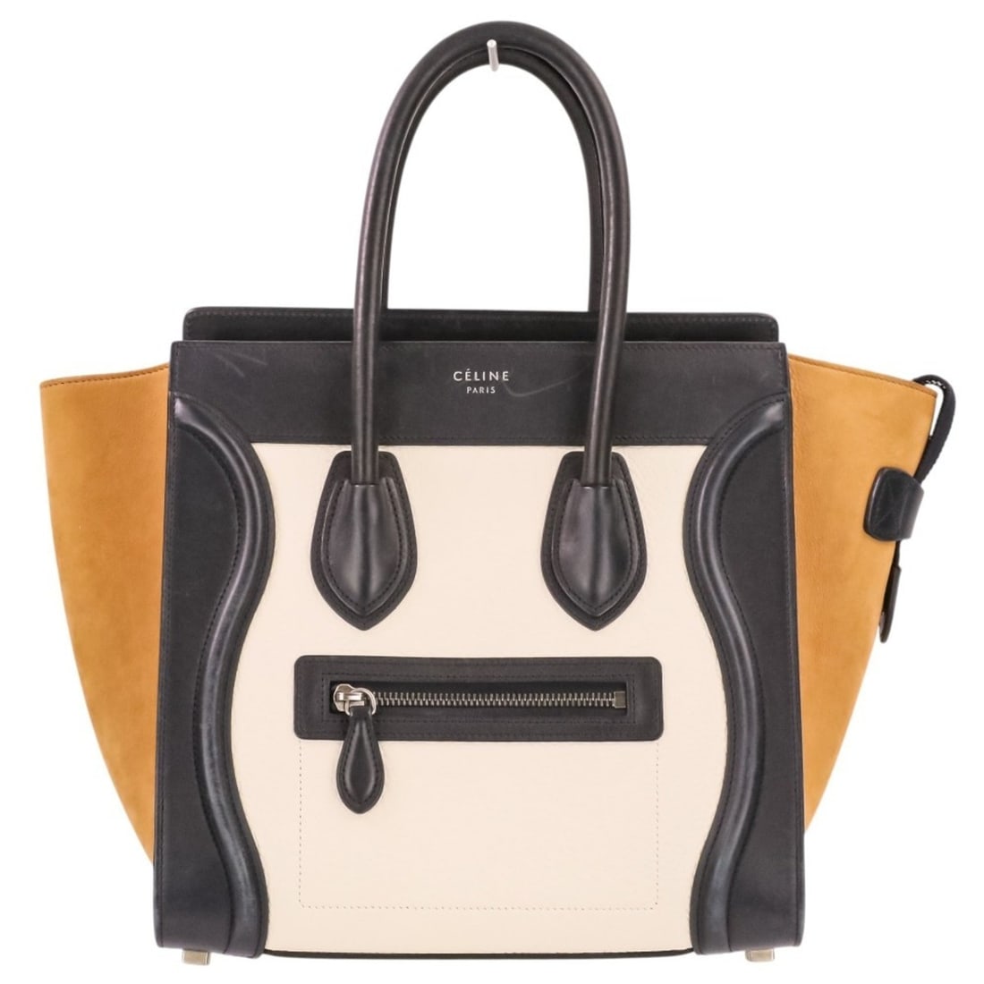 CELINE Luggage Micro Shopper Tote Bag Handbag 167793AY2.01BC Black White Beige Women's: --- Catalog ---Category: SizeSize (HxWxD): 27cm x 26cm x 11cm / 10.62'' x 10.23'' x 4.33''Category: DesignType: Handbag, Tote bagColor: Beige, Black, WhiteGender: WomenMaterial: Leather Category: Gene