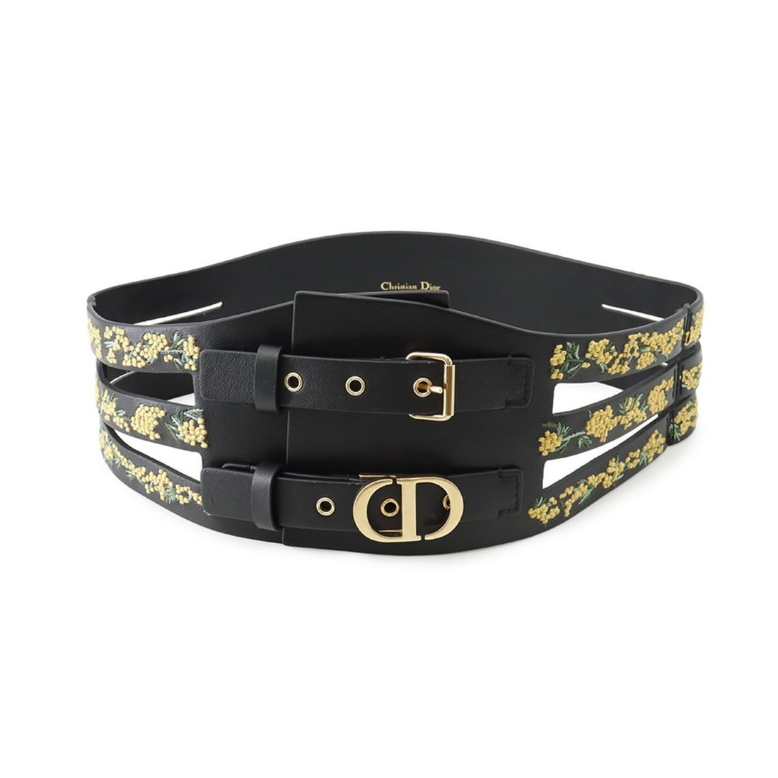 Christian Dior Belt Leather Flower Size 70 Women's: --- Catalog ---Category: SizeWidth: 10.5cm / 4.13''Length: 68cm - 73cm / 26.77'' - 28.74''Category: DesignType: Standard beltColor: Black, YellowGender: WomenMaterial (Strap): Leather Category: Genera