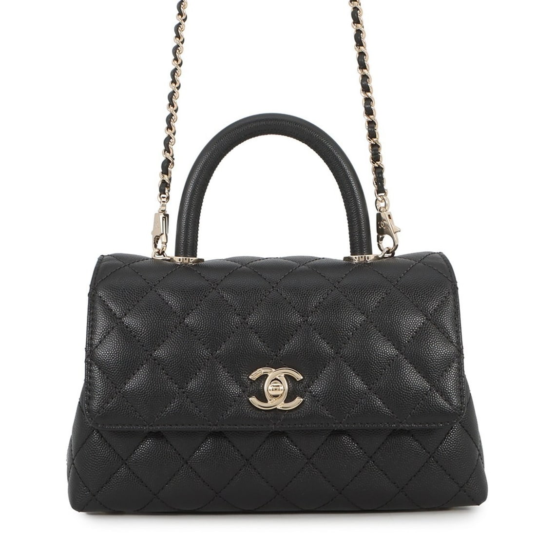 Chanel Matelassé Handbag, Coco Mark, Handle, Caviar Skin, A92990, 2-way Shoulder Bag, Black,: --- Catalog ---Category: SizeWeight: 590g / 1.3lb.Size (HxWxD): 14cm x 22.5cm x 9cm / 5.51'' x 8.85'' x 3.54''Strap Length: 97cm / 38.18''Category: DesignType: Handbag, Shoulder bagColor: BlackGender: