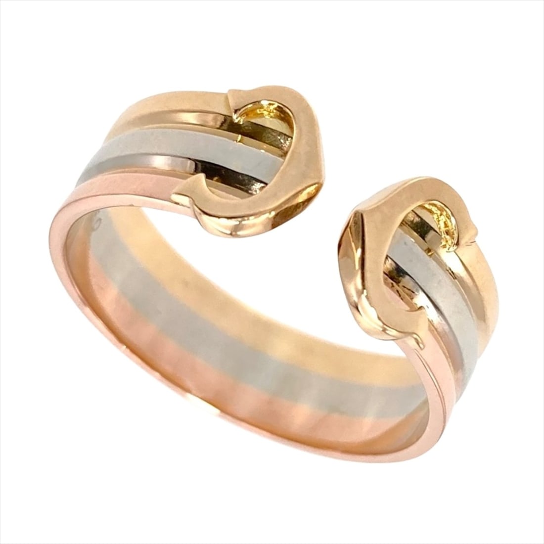 Cartier 2C Ring, Size #52, 18K Yellow Gold (3.7g), White (18K Gold), Pink (Three-Color), Women's.: --- Catalog ---Category: SizeWidth: 5.7mm / 0.22''Weight: 3.7g / 0.13oz.US Size: 6.5Brand Size: 52Category: DesignType: Band ringGender: WomenMaterial: Pink gold (18K), White gold (18K), Yellow gold (
