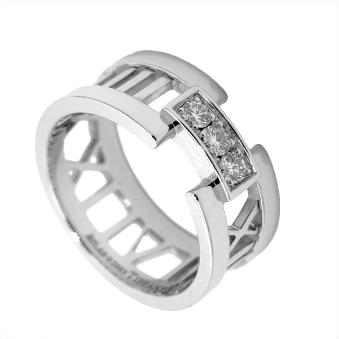 Tiffany & Co. Open Atlas Ring, 18K White Gold, 7.4g, 3 Diamonds (1 of 8)