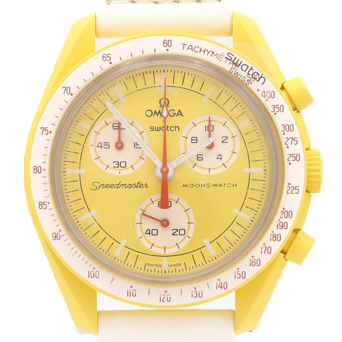 Swatch x Omega Mission to the Sun SO33J100 Bioceramic Quartz Watch: --- Catalog ---Category: SizeCase Diameter: 42mm / 1.65''Category: DesignType: WristwatchGender: MenColor (Dial): White, YellowMaterial (Case): CeramicCategory: GeneralMPN: SO33J100Brand: