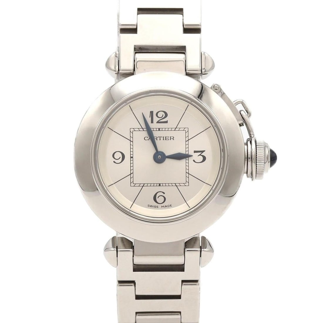 Cartier Miss Pasha W3140007 SS Quartz Watch: --- Catalog ---Category: SizeWrist Size: 16cm / 6.29''Case Diameter: 27mm / 1.06''Category: DesignType: WristwatchGender: WomenColor (Dial): SilverMaterial (Band): Stainless steelMaterial (Case):