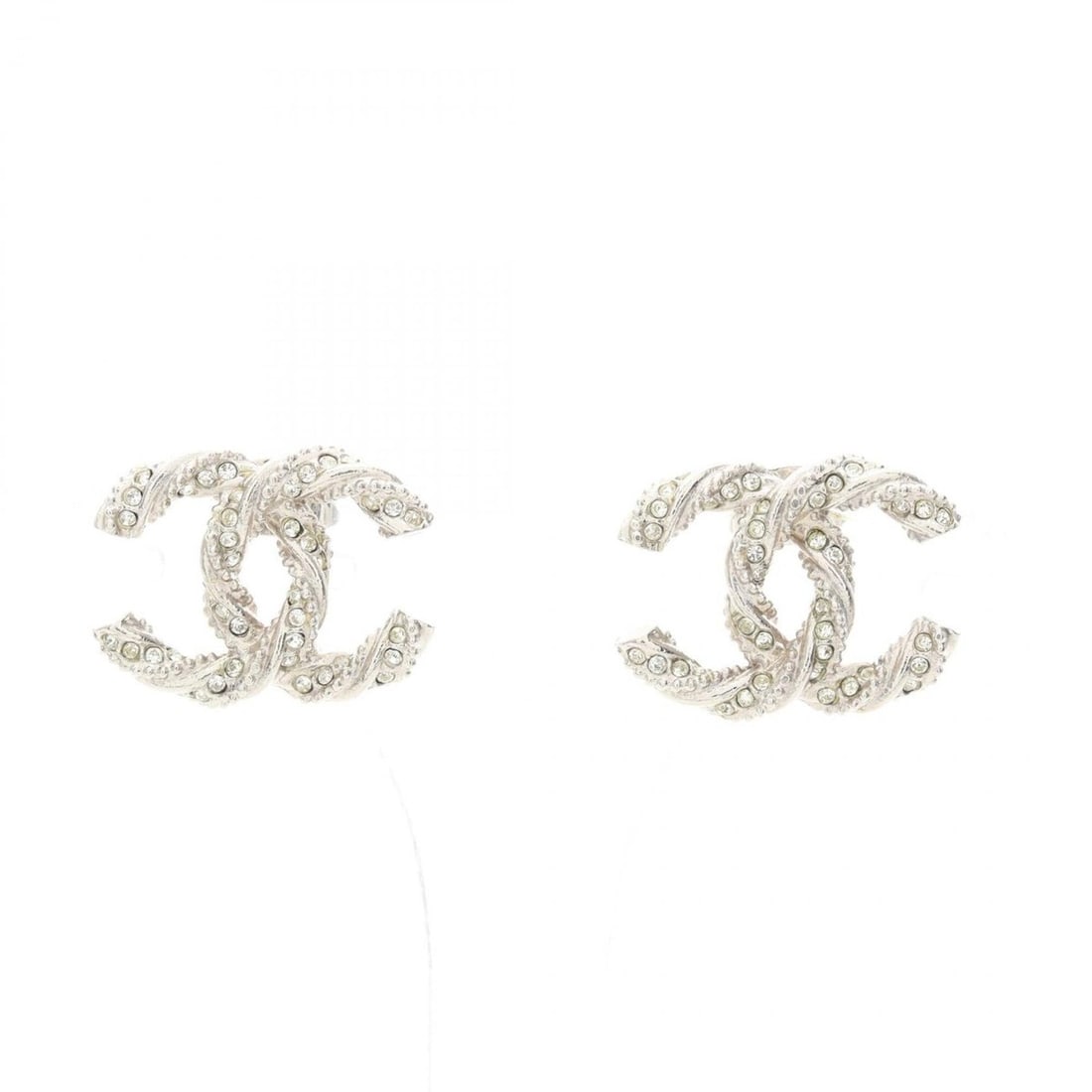 Chanel Coco Mark Earrings, Stainless Steel with Rhinestones, Women's, Silver/Clear Tones (1 of 9)