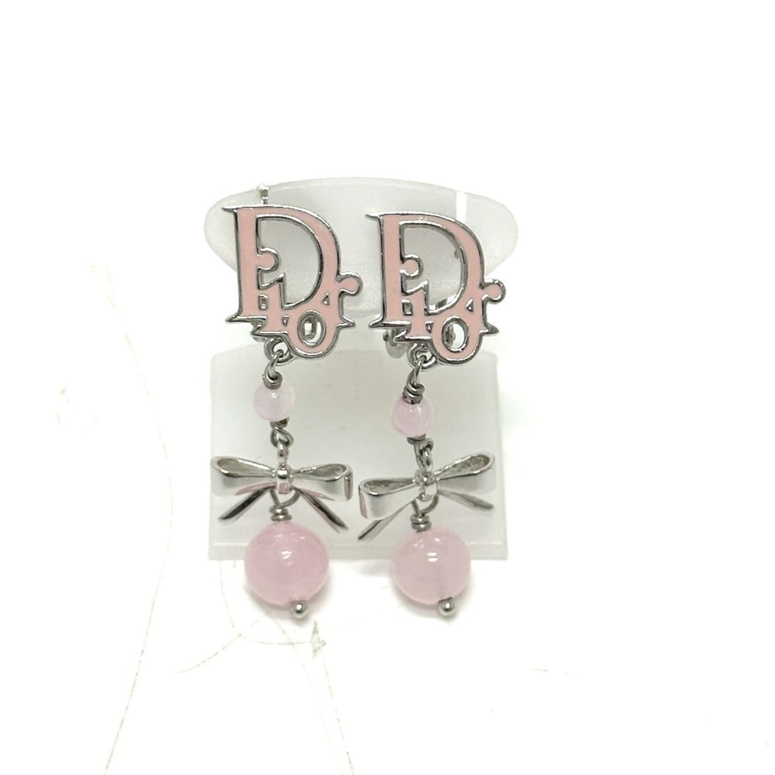 Christian Dior Dior Logo Ribbon Bead Earrings, Metal, Women's, Pink (1 of 20)