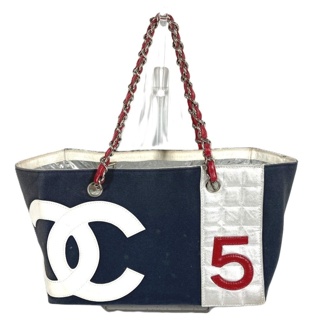 CHANEL No. 5 Logo CC Coco Mark Tote Bag Shoulder Double Chain Leather Canvas Men's Women's Navy: --- Catalog ---Category: SizeSize (HxWxD): 19cm x 29cm x 15cm / 7.48'' x 11.41'' x 5.9''Category: DesignType: Shoulder bag, Tote bagColor: Navy, Red colorGender: Men,Women,UnisexMaterial: Leather , Ca