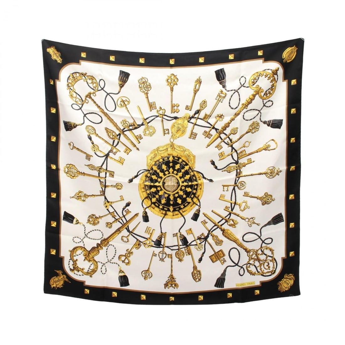 Hermes Carre 90 Les Cles Scarf/Muffler, Silk, Women's, Black, White, Yellow (1 of 20)