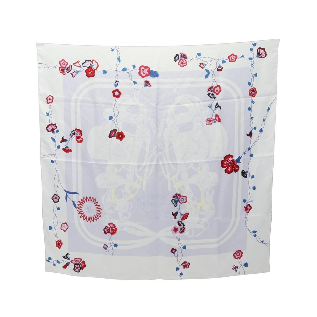 Hermes Carre 90 Brides Fleuries Scarf/Muffler, Silk, Women's, White/Multicolor (1 of 10)