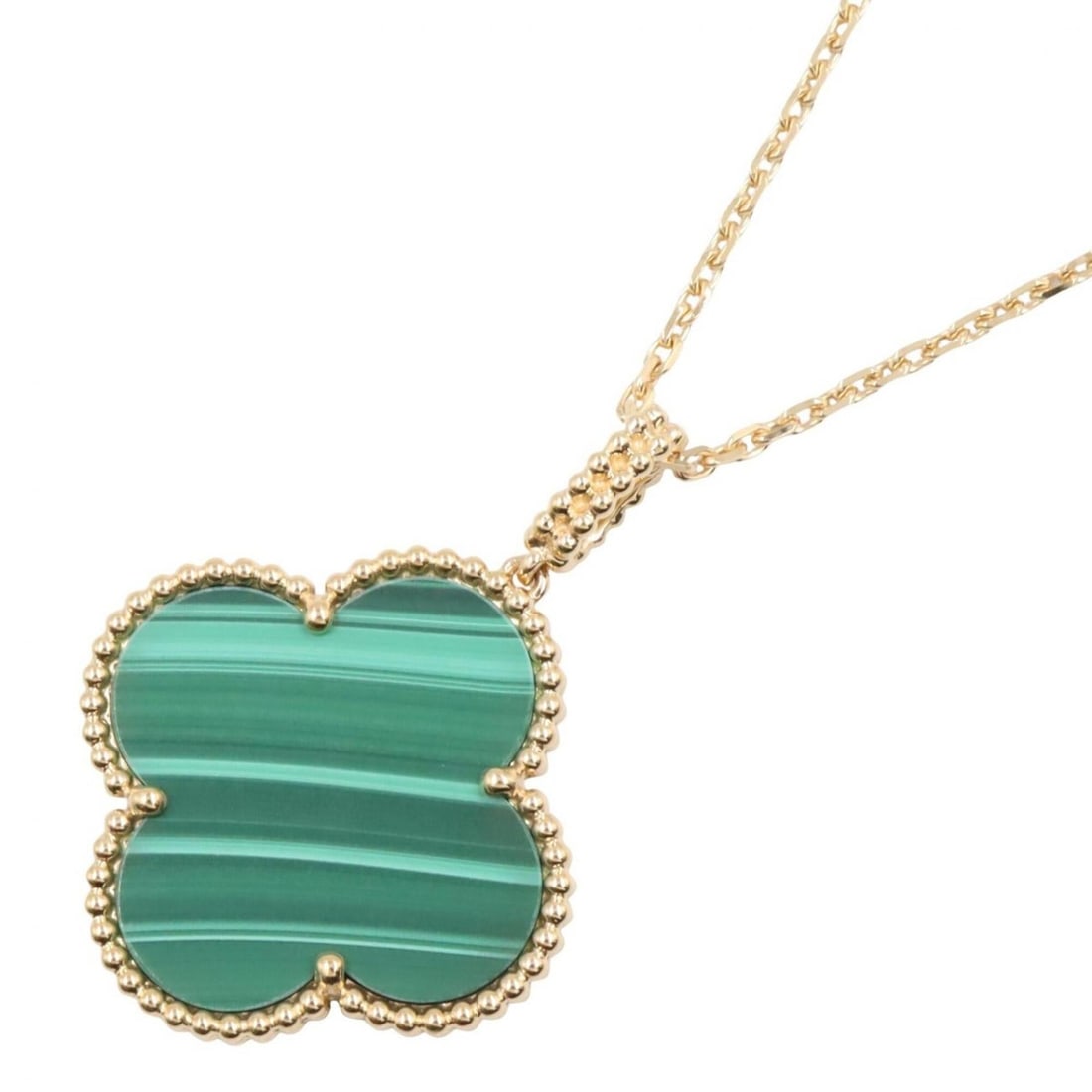 Van Cleef & Arpels Magic Alhambra Malachite Necklace, 18K (Yellow Gold), Malachite, Women's,: --- Catalog ---Category: SizePendant Size: 27mm x 27mm / 1.06'' x 1.06''Neck Circumference: 82.5 cm - 90 cm / 32.48'' - 35.43''Category: DesignColor: Gold, GreenStone: MalachiteGender: WomenMaterial: 