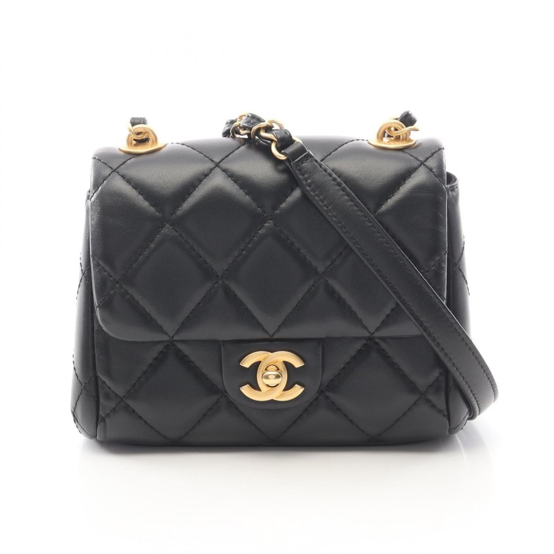 Chanel Matelassé Small Flap Shoulder Bag/Handbag, Lambskin Leather, Women's, Black (AS3933) (1 of 10)