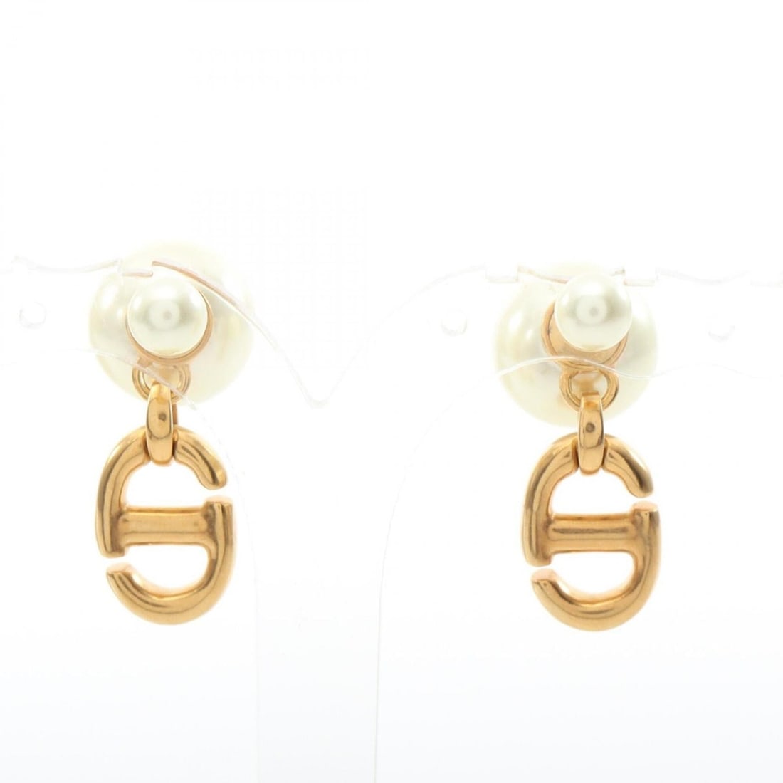 Christian Dior Dior Tribal CD Logo Earrings, Gold Plated (GP), Faux Pearl, Women's, Gold/White Tones (1 of 17)