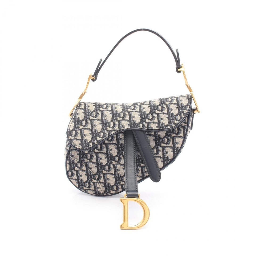 Christian Dior Dior Saddle Bag Oblique Handbag, Canvas and Leather, Women's, Navy/Beige (1 of 7)