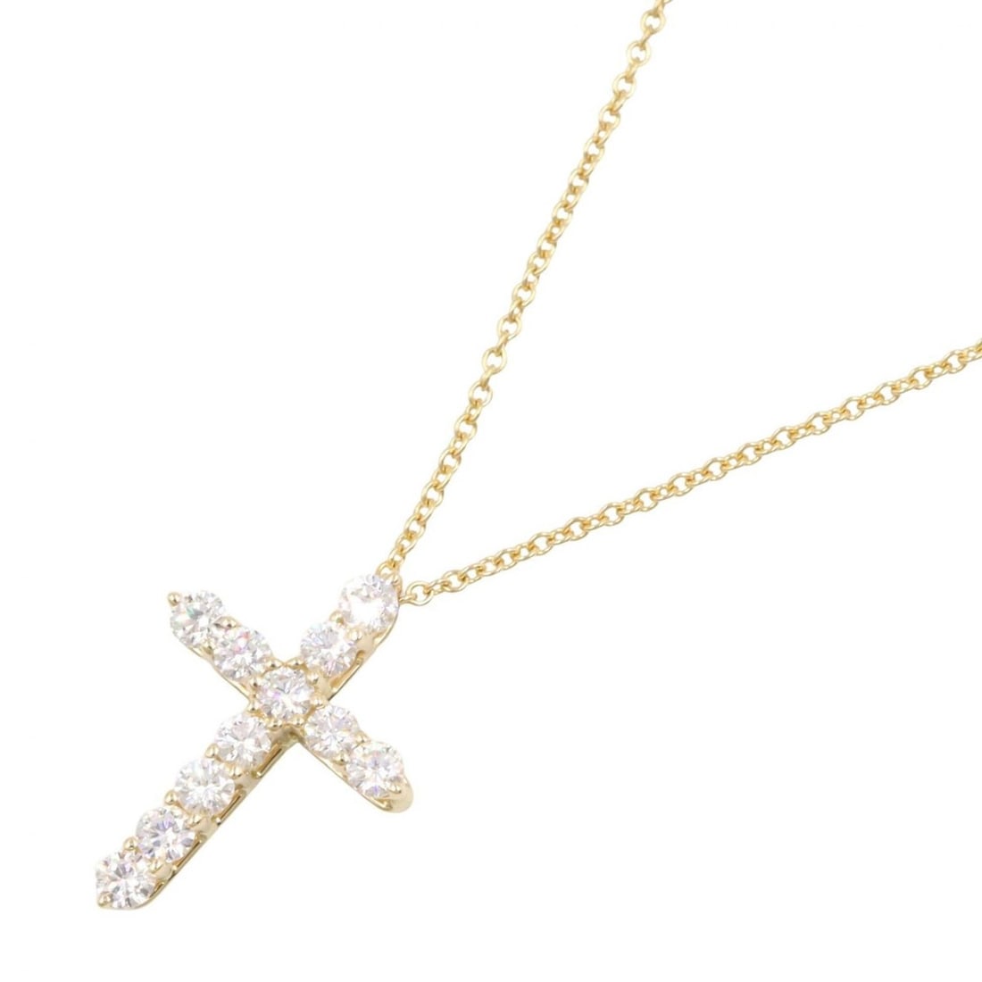 Tiffany & Co. Small Cross Diamond Necklace, 18K (Yellow Gold) Women's, Gold Tone, Clear Tone (1 of 9)