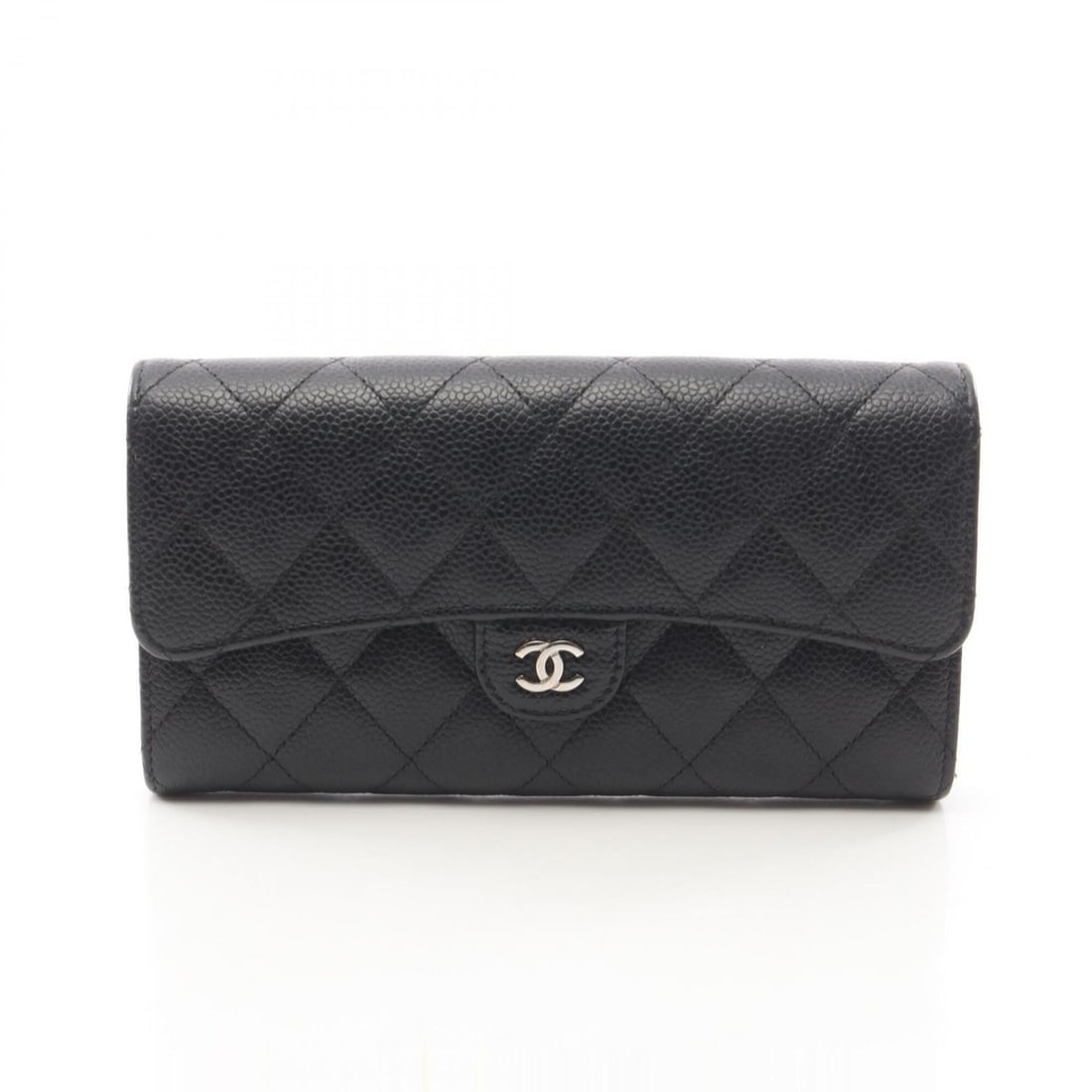 Chanel Matelassé Bi-fold Long Wallet, Caviar Leather (Grained Calfskin), Women's, Black (1 of 10)
