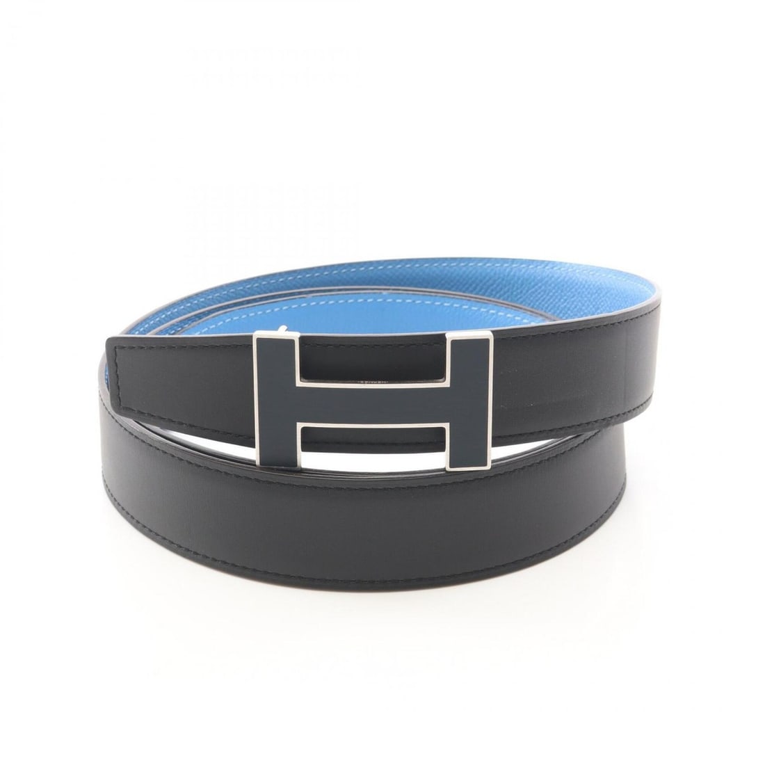Hermes Constance H-belt, reversible belt, made of Veau Swift and Epsom leather, men's, black blue. (1 of 13)