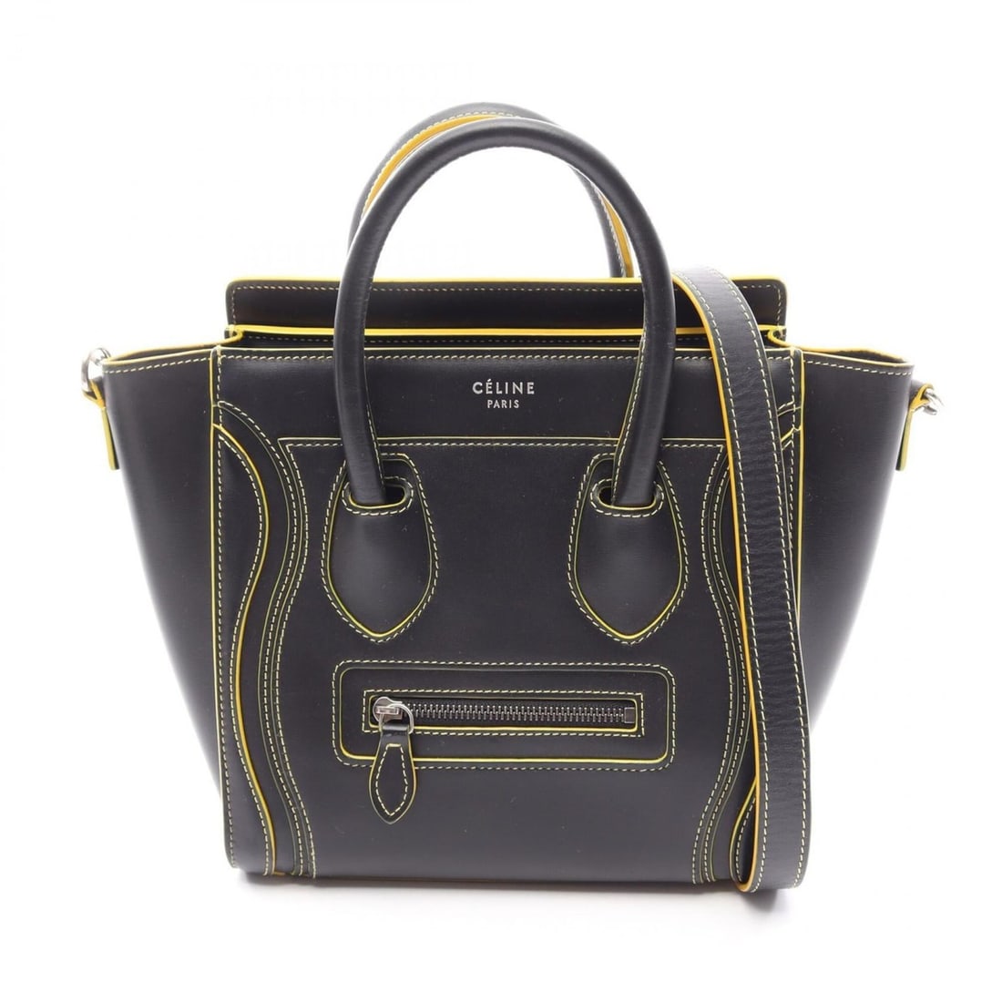 Celine Luggage Nano Shopper 2-Way Handbag, Leather, Women's, Black/Yellow, 189243 (1 of 17)