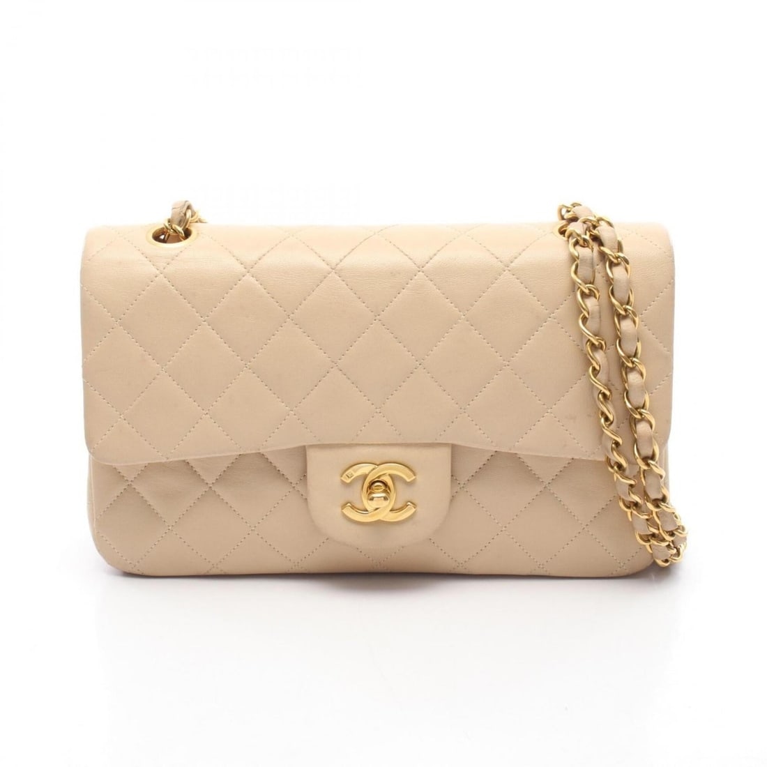 Chanel Matelassé Double Flap Shoulder Bag/Handbag, Lambskin Leather, Women's, Beige, A01113 (1 of 14)