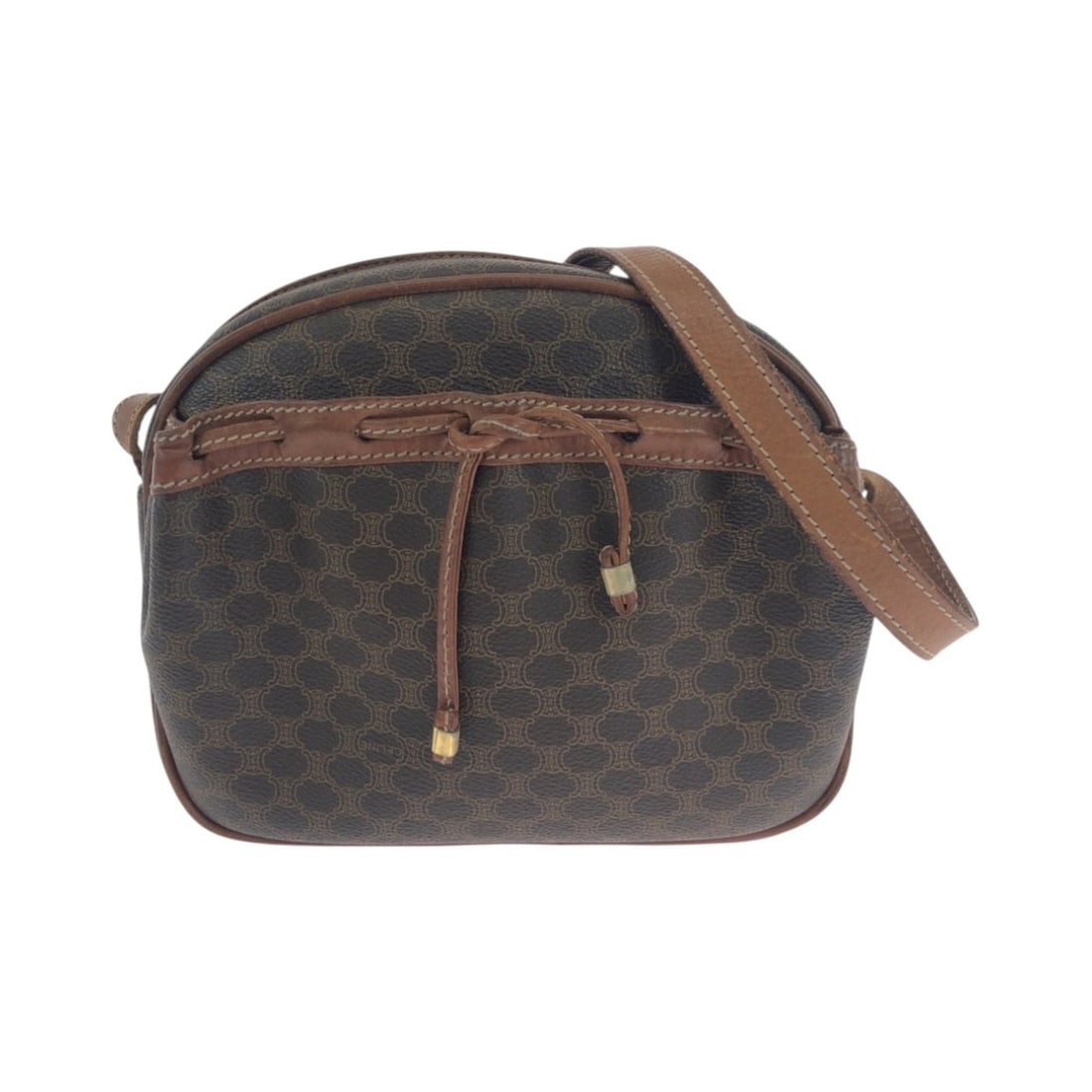 CELINE Vintage Macadam Brown Shoulder Bag with Gold Hardware - Women's: --- Catalog ---Category: SizeSize (HxWxD): 18.5cm x 21.5cm x 5.5cm / 7.28'' x 8.46'' x 2.16''Category: DesignType: Pochette, Shoulder bagColor: BrownGender: WomenMaterial: PVC Category: GeneralBrand: 