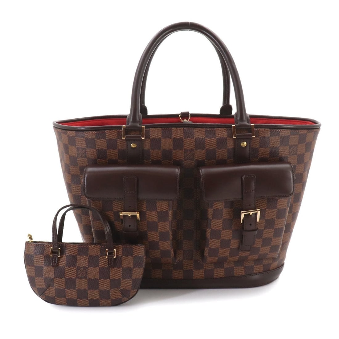 Louis Vuitton Damier Manosque GM Tote Handbag, Ebene Brown, N51120, Gold Hardware.: --- Catalog ---Category: SizeSize (HxWxD): 27.5cm x 46cm x 14cm / 10.82'' x 18.11'' x 5.51''Category: DesignType: Handbag, Pouch, Tote bagColor: EbeneGender: WomenMaterial: Damier Canvas Category: