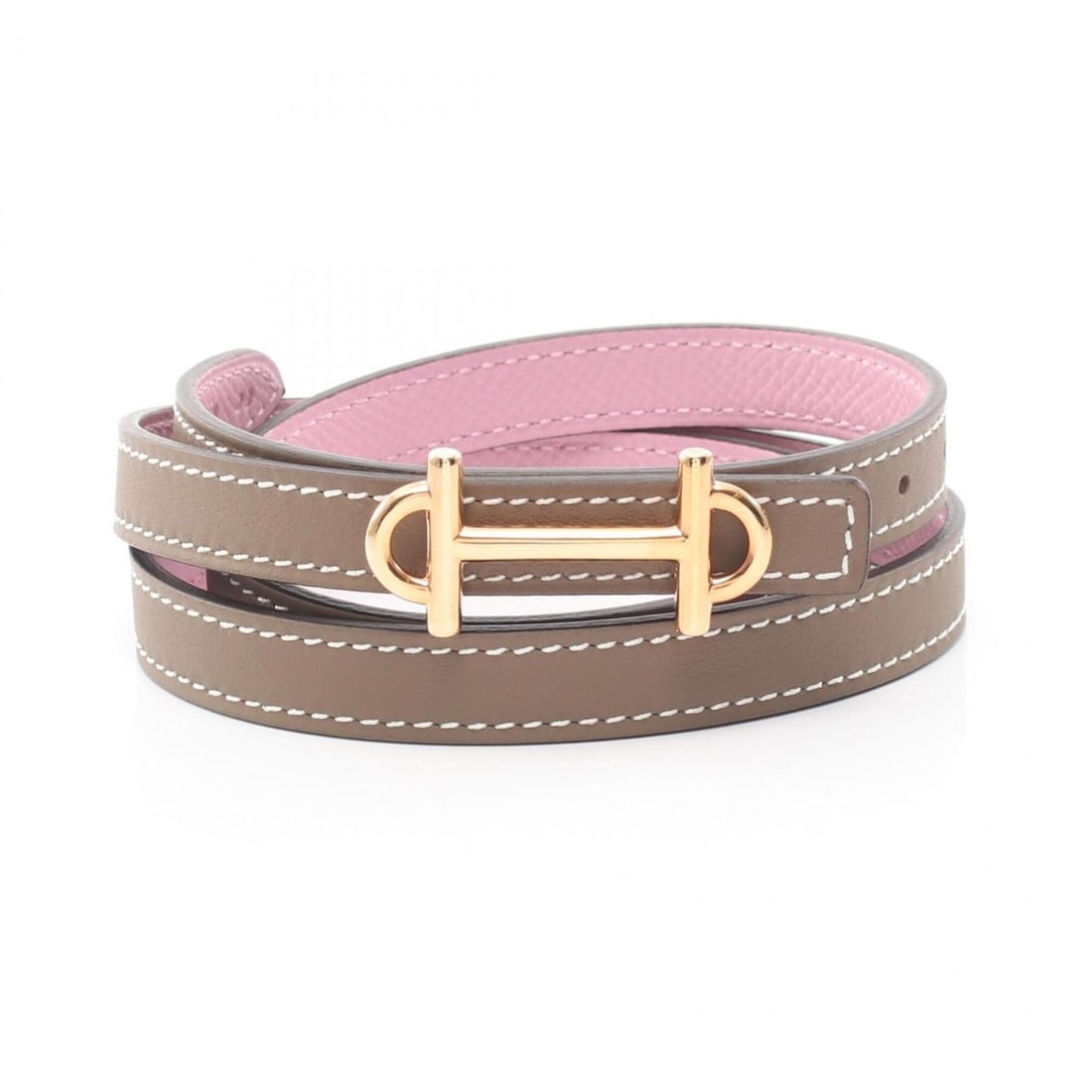 Hermes Gamma Reversible Belt, Leather (Veau Swift, Veau Epsom), Women's, Gray/Pink. (1 of 7)