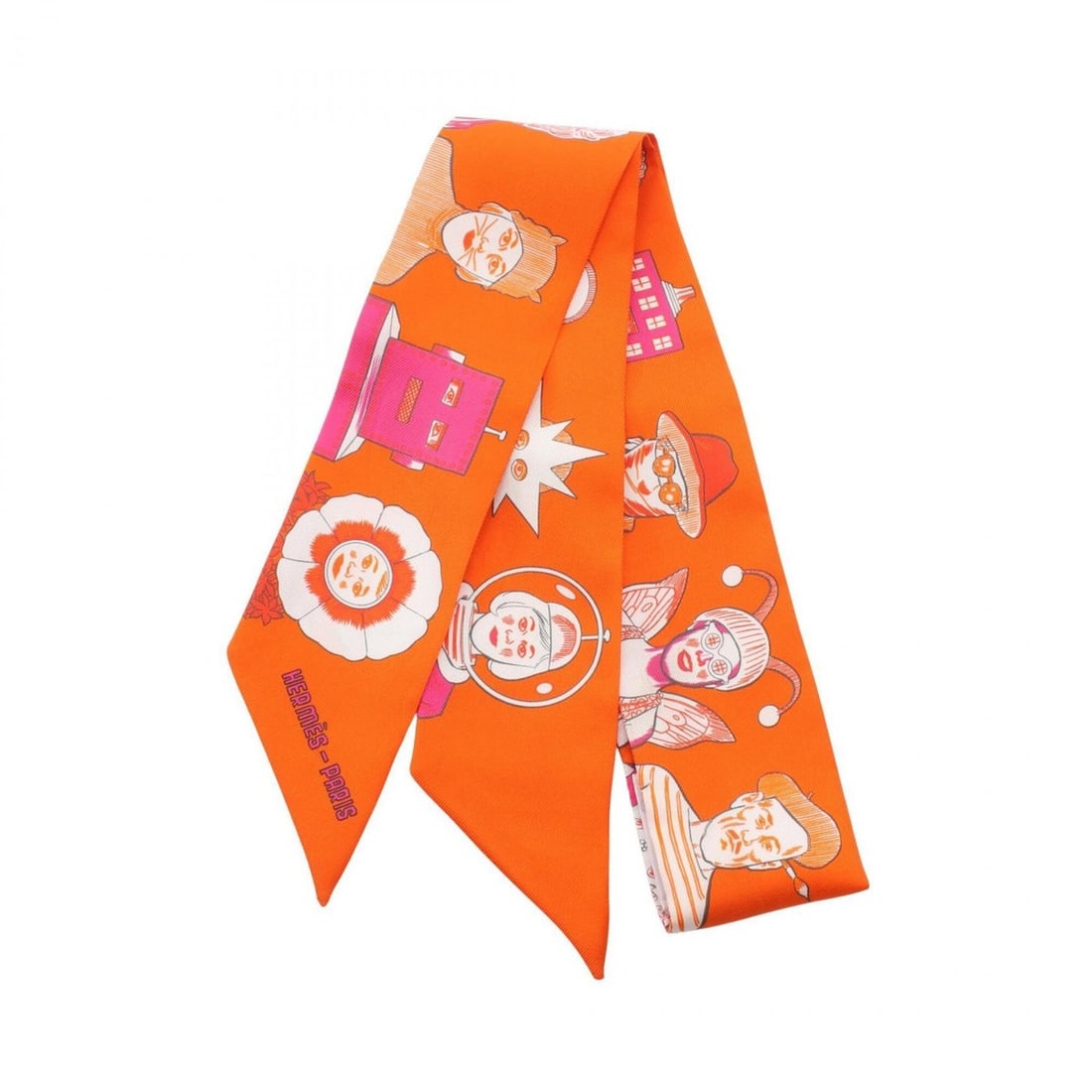 Hermes Twilly Dress Code Ribbon Scarf Muffler Silk Women's Orange Pink (1 of 9)