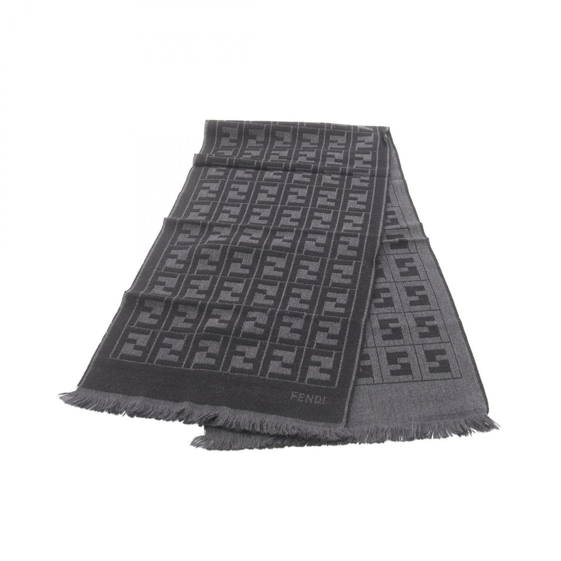 Fendi FF pattern wool scarf for men, available in black and gray. (1 of 7)