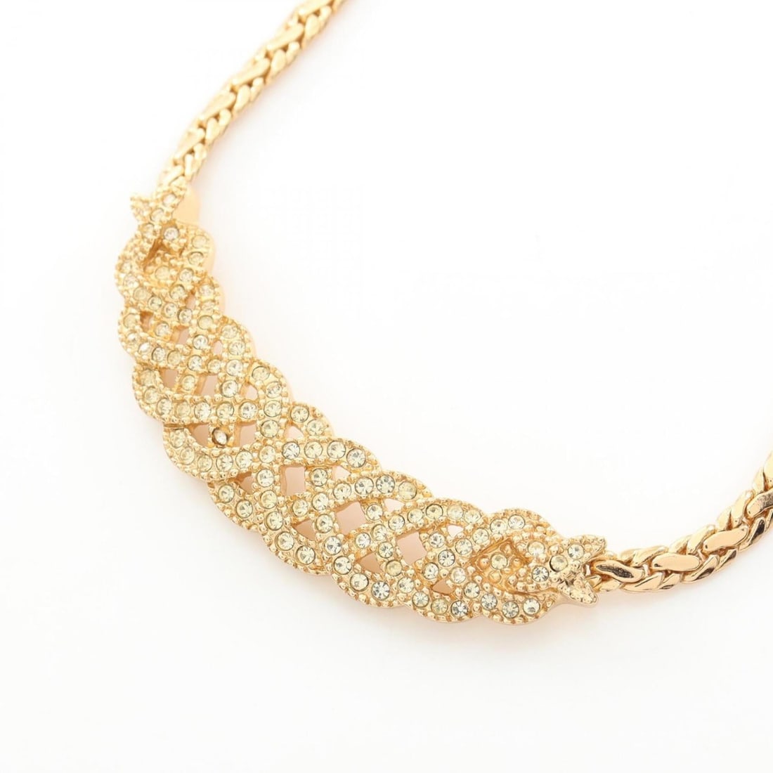 Christian Dior Dior necklace, gold-plated (GP) rhinestone necklace for women, gold-toned and clear. (1 of 10)