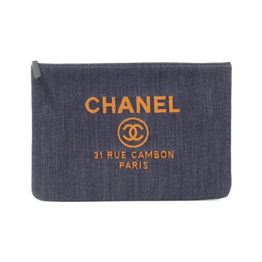 Chanel Deauville Line 80117 Handbag Pouch: --- Catalog ---Category: SizeSize (HxWxD): 23cm x 35cm x 1.5cm / 9.05'' x 13.77'' x 0.59''Category: DesignType: Handbag, PouchColor: Navy, OrangeGender: Women,MenMaterial: Denim Category: GeneralMPN: