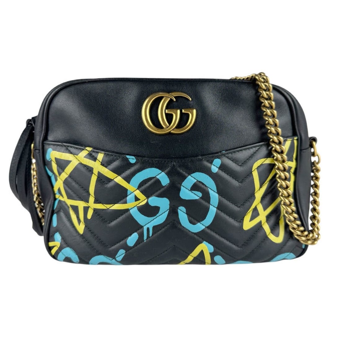 Gucci GG Marmont Shoulder Bag, Leather, Black, Blue, Yellow, Women's, 443499 z9884: --- Catalog ---Category: SizeSize (HxWxD): 19cm x 25cm x 8cm / 7.48'' x 9.84'' x 3.14''Category: DesignType: Shoulder bagColor: Black, Blue, YellowGender: WomenMaterial: Leather Category: GeneralMPN: