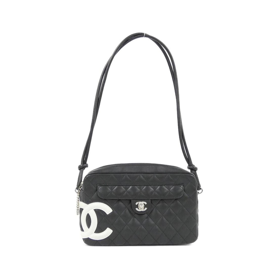 Chanel Cambon Line 28120 Shoulder Bag: --- Catalog ---Category: SizeSize (HxWxD): 17cm x 27cm x 6cm / 6.69'' x 10.62'' x 2.36''Category: DesignType: Shoulder bagColor: Black, WhiteGender: WomenMaterial: Leather Hardware Color: