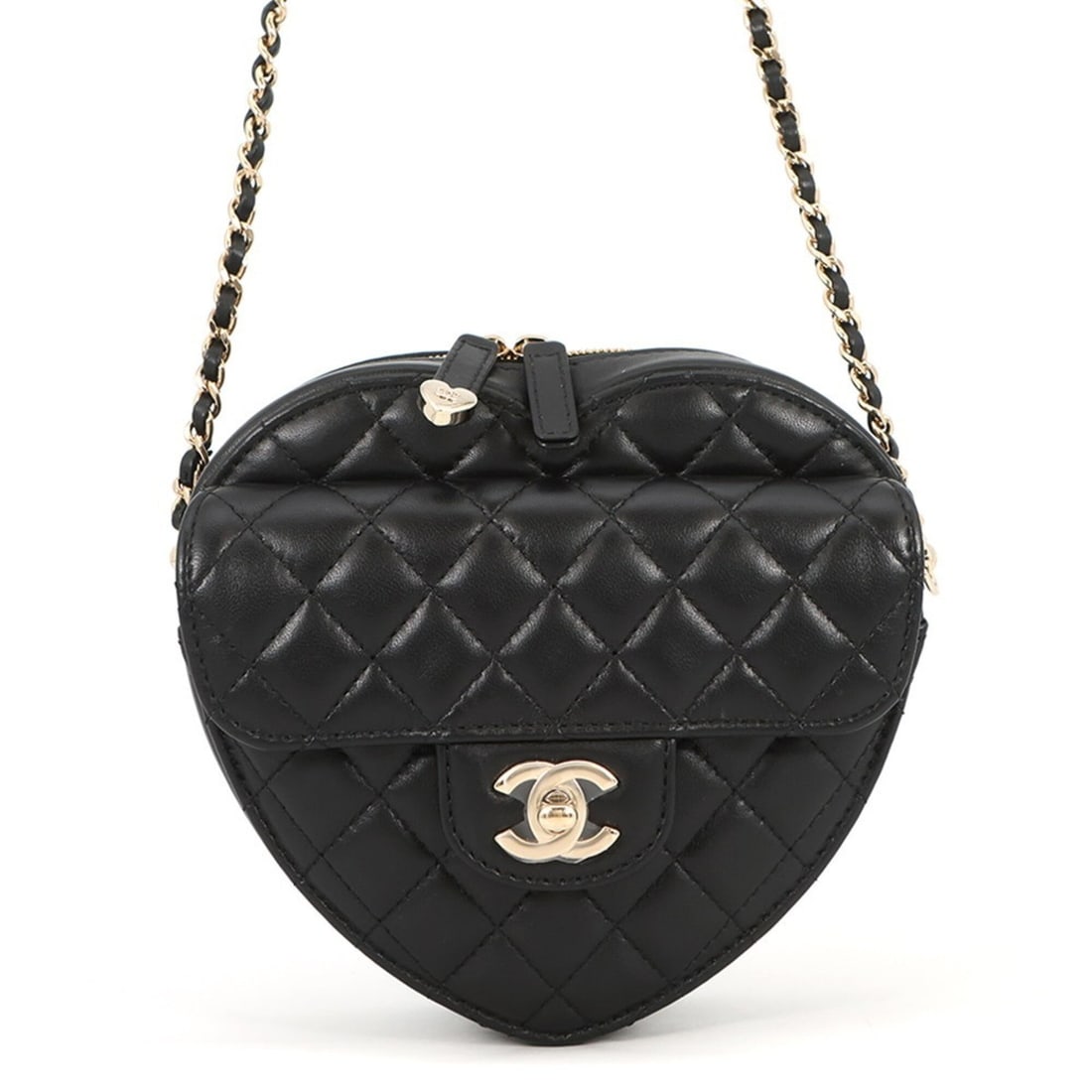 Chanel Chain Shoulder Bag, Matelassé, Coco Mark, Heart Shape, Lambskin, AS3191, Black, Handbag,: --- Catalog ---Category: SizeSize (HxWxD): 17cm x 18cm x 5cm / 6.69'' x 7.08'' x 1.96''Category: DesignType: Shoulder bagColor: BlackGender: WomenMaterial: Leather Leather/Fur Type: LambskinCategory: 