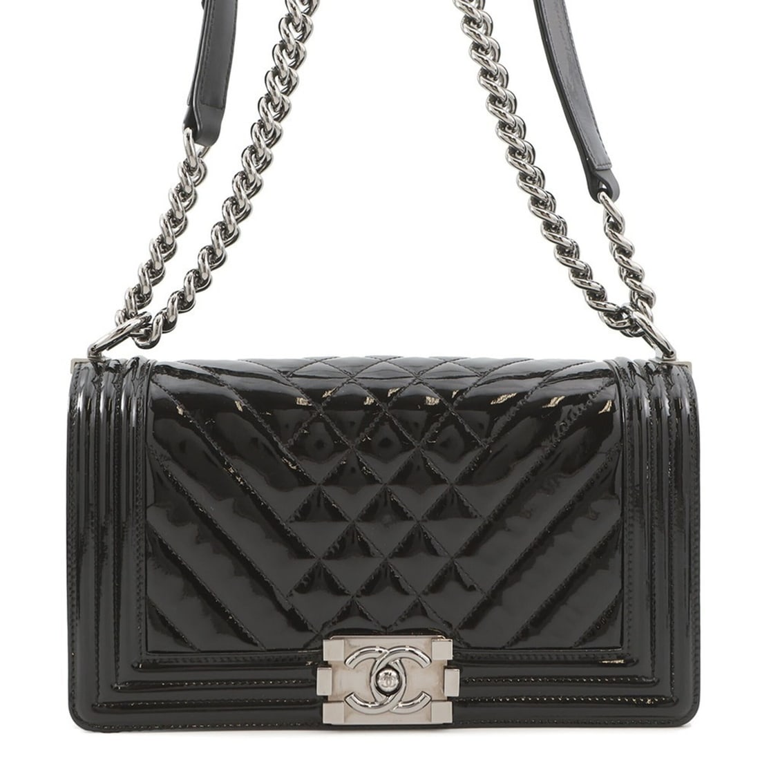 Chanel Chain Shoulder Bag Boy 25 Matelassé Coco Mark Patent A67086 CHANEL Handbag Black Women's: --- Catalog ---Category: SizeSize (HxWxD): 14.5cm x 25cm x 7cm / 5.7'' x 9.84'' x 2.75''Category: DesignType: Shoulder bagColor: BlackGender: WomenMaterial: Patent leather Category: GeneralBrand: Chan