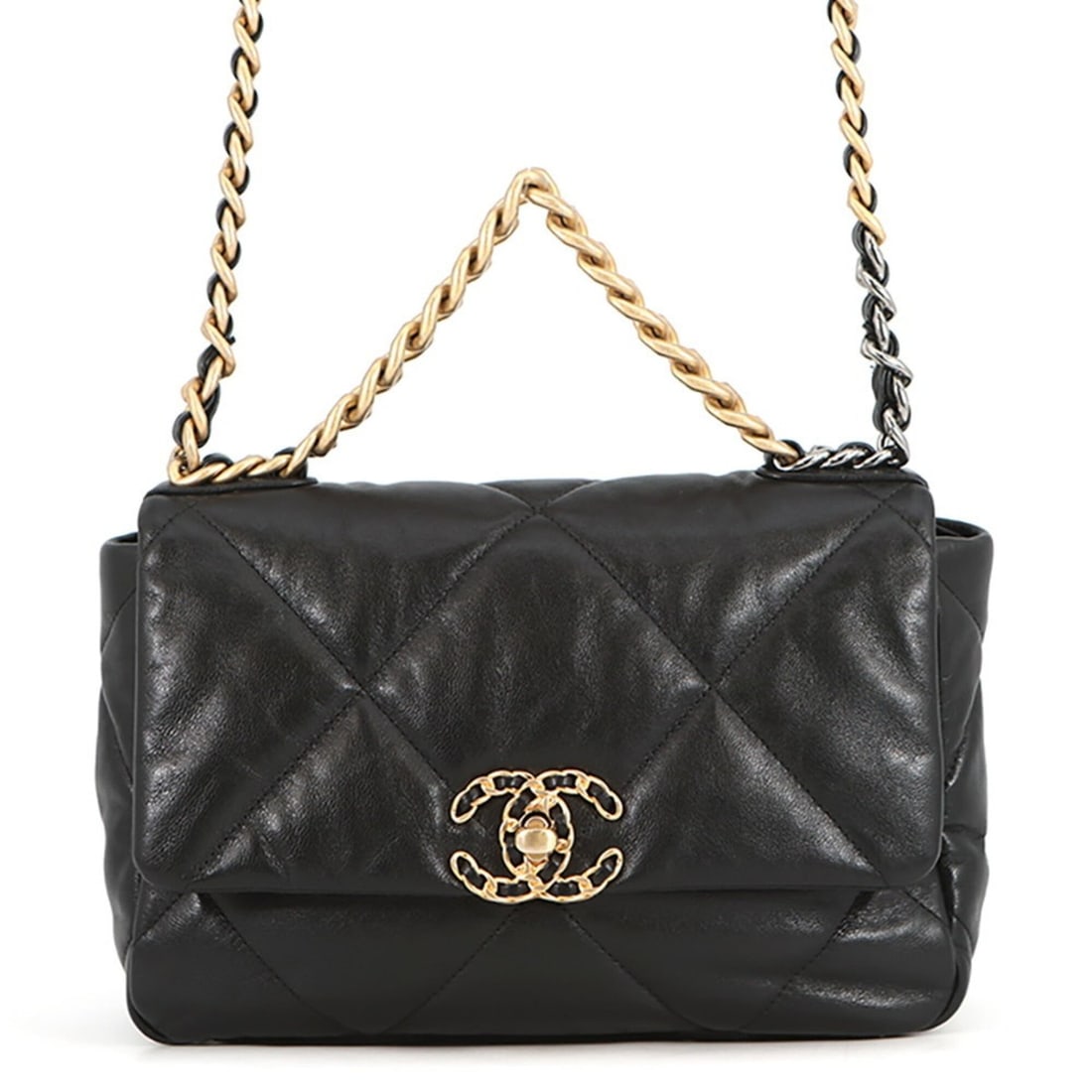 Chanel Chain Shoulder Bag CHANEL19 Coco Mark Shiny Lambskin AS1160 CHANEL Black 19 Handbag Women's (1 of 15)