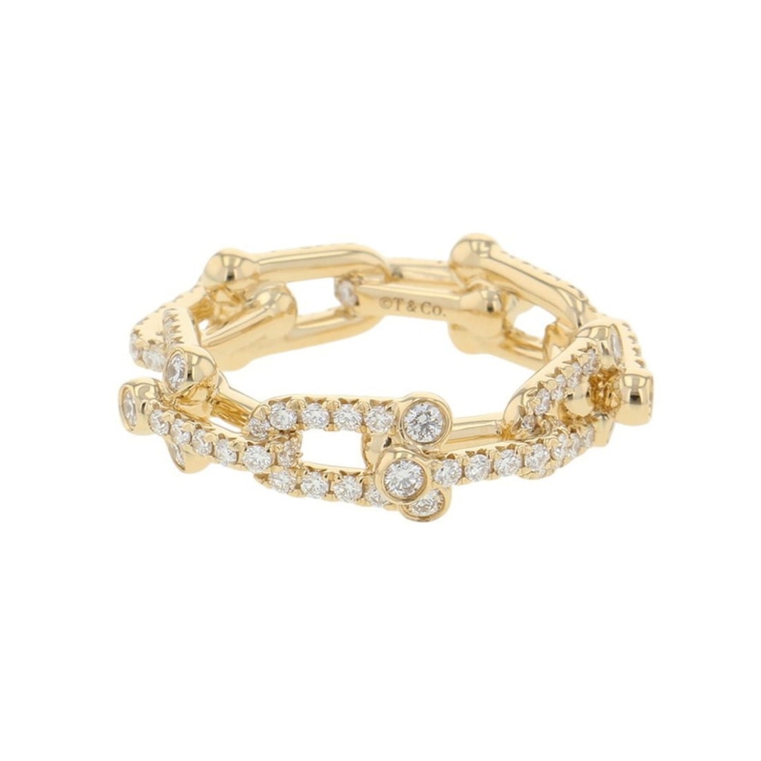 Tiffany & Co. Hardware Small Link Diamond Ring, 1.32ct total, 18K Yellow Gold, Size Approx. 1, Item: --- Catalog ---Category: SizeJP Size: 13US Size: 6.5Category: DesignType: Band ringGender: WomenMaterial: Yellow gold (18K)Category: GeneralBrand: Tiffany--- Item List ---Section: ConditionRanking: Ra