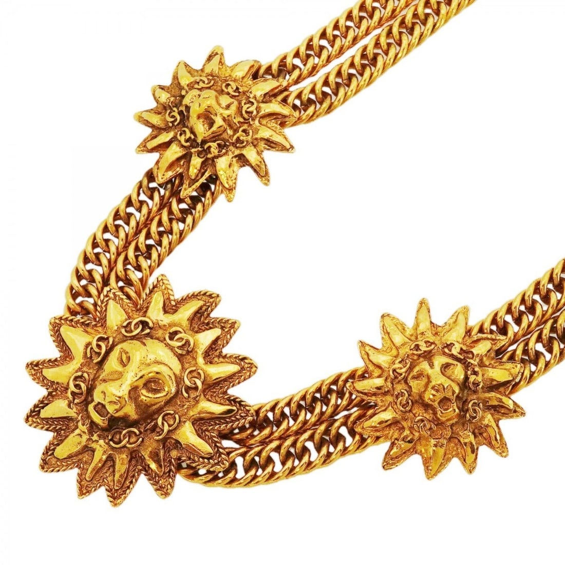 Chanel Necklace, Coco Mark, Double Chain, Lion Motif, GP Plated, Women's: --- Catalog ---Category: SizeNeck Circumference: 42.5 cm / 16.73''Category: DesignGender: WomenMaterial: Gold platingNecklace Type: NecklaceCategory: GeneralBrand: Chanel--- Item List ---Section: Cond