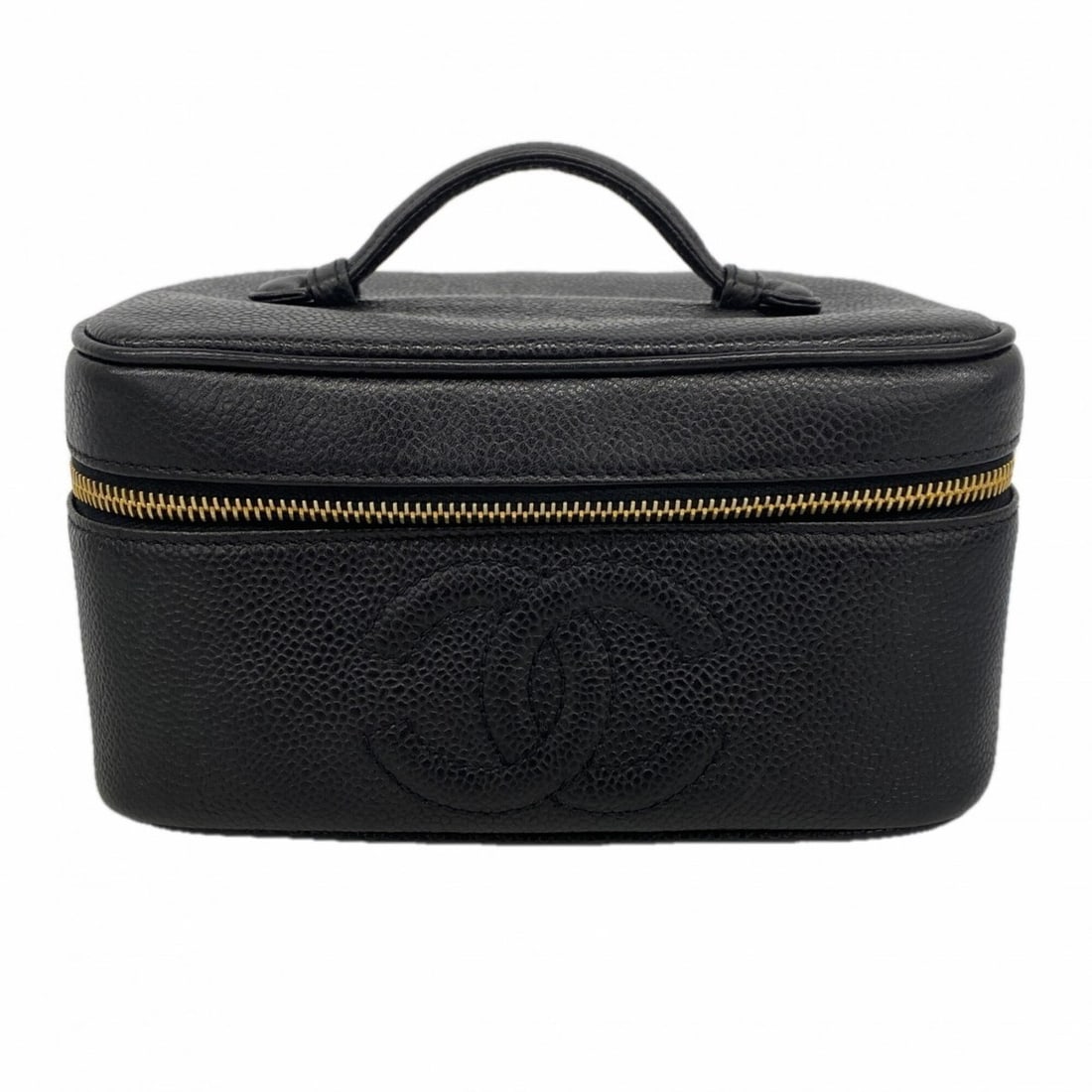 Chanel handbag/vanity bag, caviar leather, black, women's, P2945698: --- Catalog ---Category: SizeSize (HxWxD): 10cm x 19cm x 13.5cm / 3.93'' x 7.48'' x 5.31''Category: DesignType: Vanity bagColor: BlackGender: WomenMaterial: Grained Calfskin Hardware Color: GoldCatego