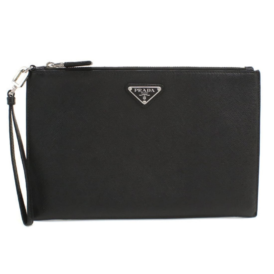 PRADA Saffiano Leather Clutch Bag for Men, Black: --- Catalog ---Category: SizeSize (HxWxD): 17.5cm x 28cm x 1cm / 6.88'' x 11.02'' x 0.39''Category: DesignType: Clutch bagColor: BlackGender: MenMaterial: Leather Hardware Color: SilverCategory: Gener