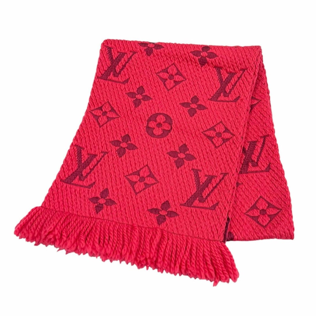 LOUIS VUITTON M78769 Echarpe Logomania Wool Silk Blend Fuchsia Pink Fringed Stole/Scarf, Made in: --- Catalog ---Category: SizeSize (LxW): 1.49m x 29cm / 58.66'' x 11.41''Category: DesignType: StoleColor: FuchsiaGender: WomenMaterial: Wool , Silk Category: GeneralMPN: M78769Brand: Louis VuittonCou