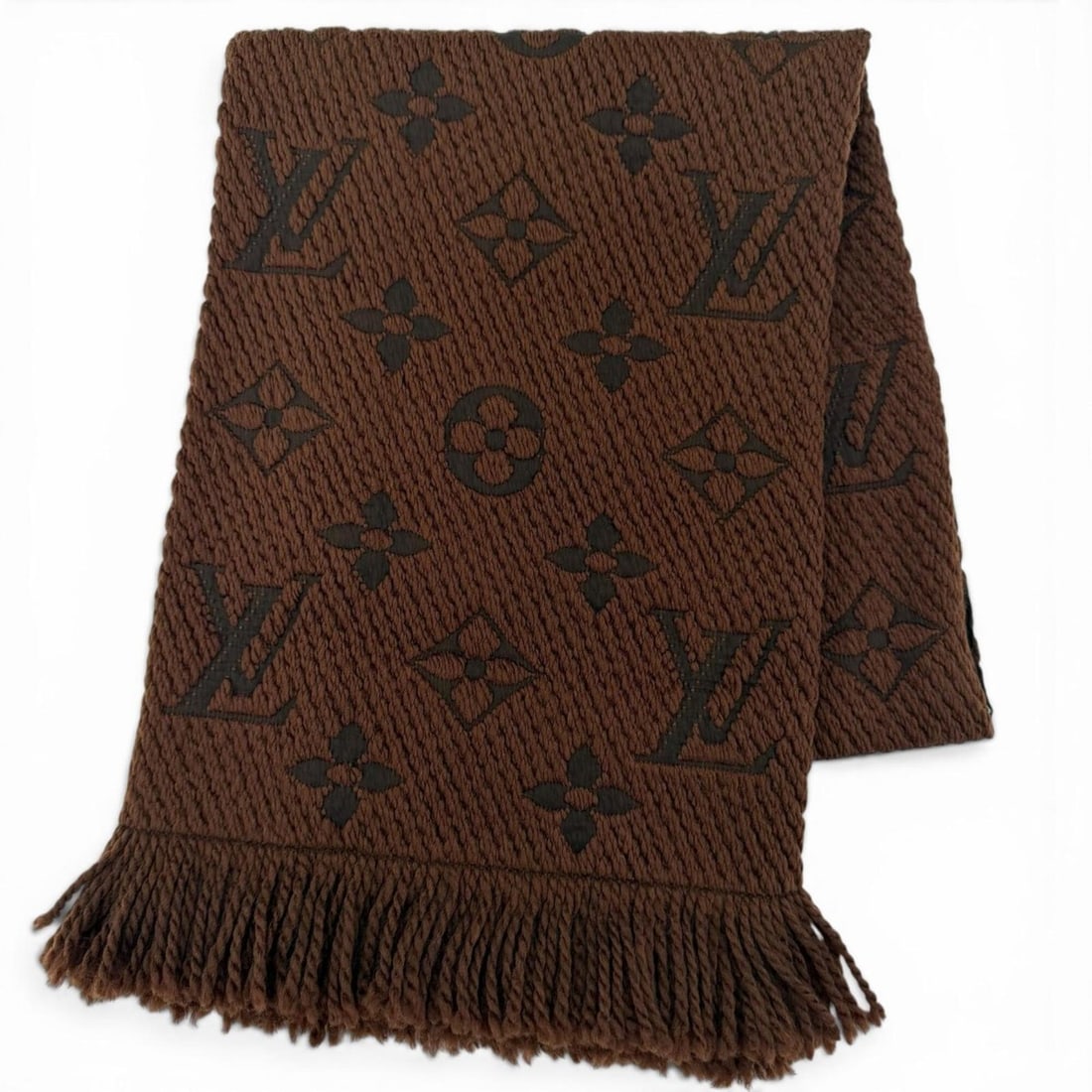 LOUIS VUITTON 413287 Echarpe Logomania Wool Silk Stole Scarf Brown Made in Italy Authentic Women's (1 of 7)