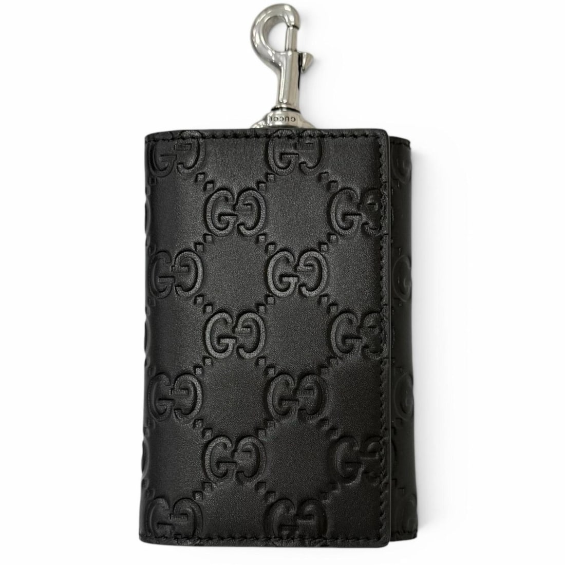 GUCCI 850212 GG Emblem Leather Tri-fold Key Case/Key Pouch, Current Model, Black, Made in Italy, (1 of 9)