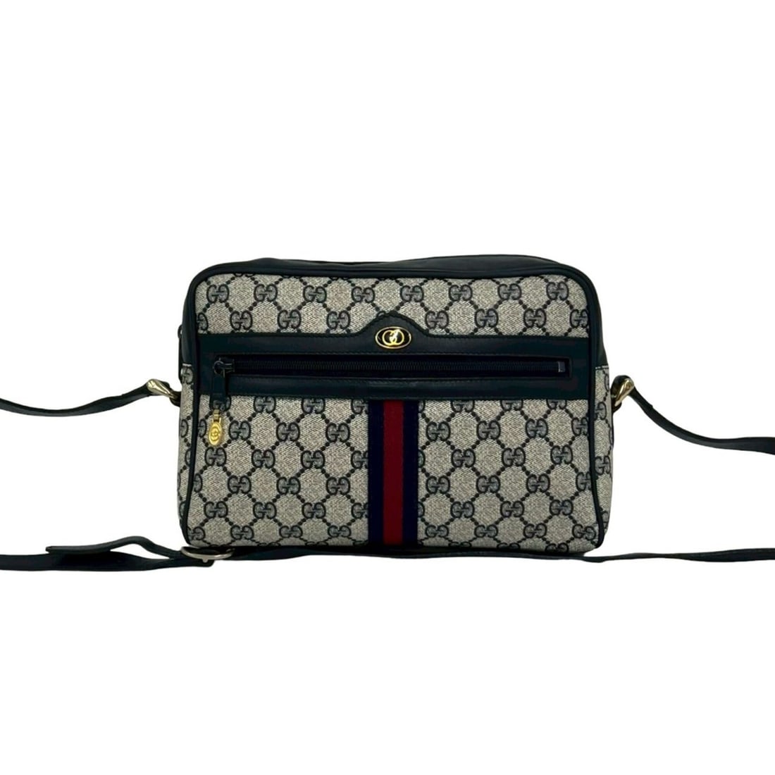 GUCCI Vintage Sherry Line Leather Shoulder Bag/Pouch, Navy Blue, 68810: --- Catalog ---Category: SizeSize (HxWxD): 17cm x 25.5cm x 7.5cm / 6.69'' x 10.03'' x 2.95''Category: DesignType: Pochette, Shoulder bagColor: Navy, Red colorGender: WomenMaterial: PVC , Leather Categ