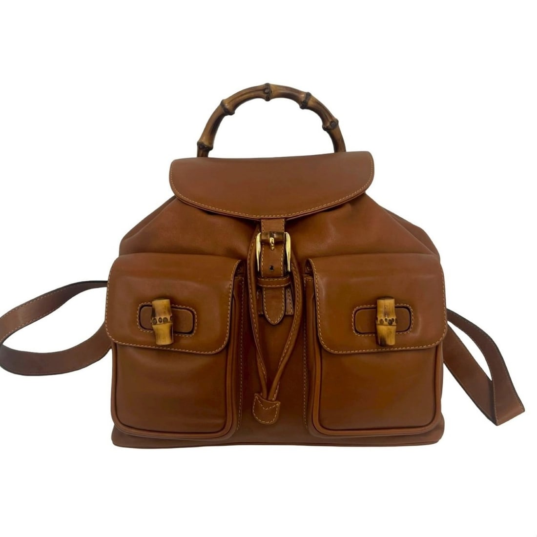 GUCCI Vintage Bamboo Leather Backpack (Brown, 34211): --- Catalog ---Category: SizeSize (HxWxD): 30cm x 30cm x 9.5cm / 11.81'' x 11.81'' x 3.74''Category: DesignType: BackpackColor: BrownGender: WomenMaterial: Leather Category: GeneralBrand: Gucci--- Ite